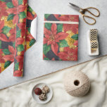 Poinsettias Floral Christmas Geschenkpapier<br><div class="desc">Fett rote und goldene Poinsettias und Blätter Packpapier ist ein lustiges Design für Urlaubsgeschenke geben. PASSENDE Artikel in unserem Geschäft.</div>