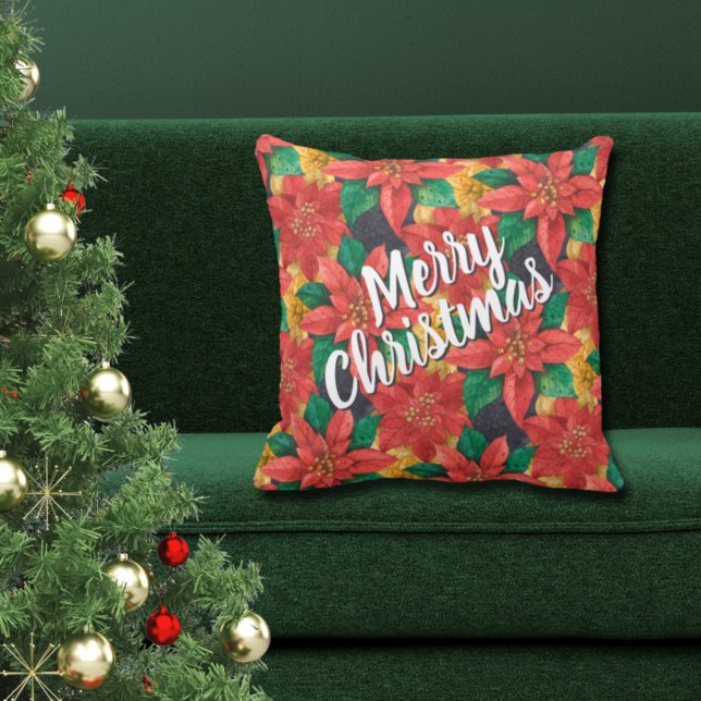 Poinsettias Frohe Weihnachtsfeiertage Kissen (Von Creator hochgeladen)