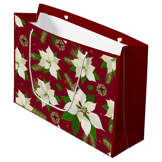 Poinsettias Große Geschenktüte (Vorderseite Schrägansicht)