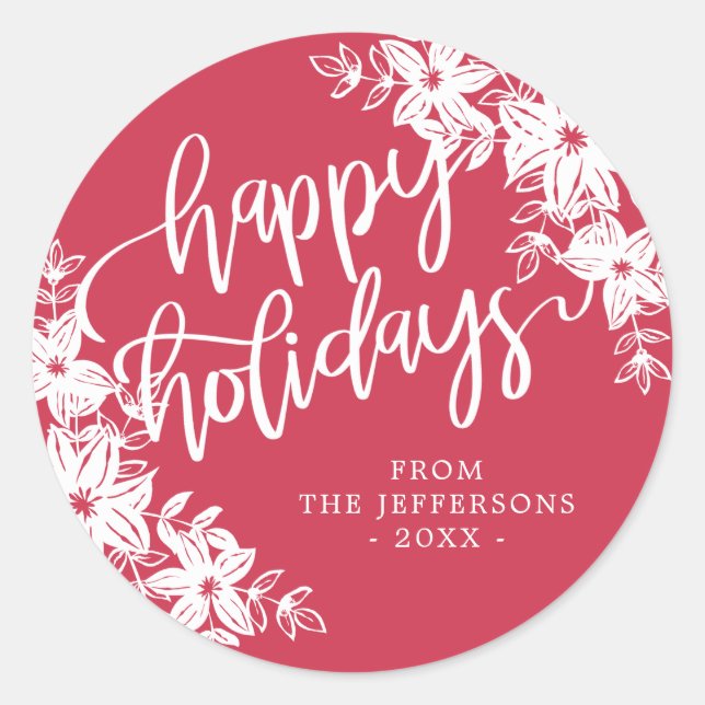Poinsettias - Happy Holidays - Geschenk Runder Aufkleber (Vorderseite)