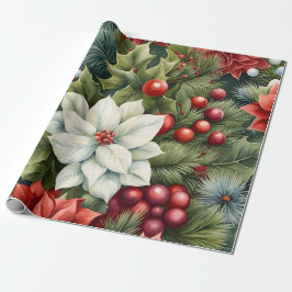 Poinsettia's & Holly Berries Geschenkpapier