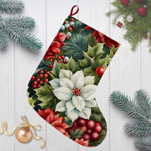 Poinsettia's & Holly Berries Großer Weihnachtsstrumpf (Von Creator hochgeladen)