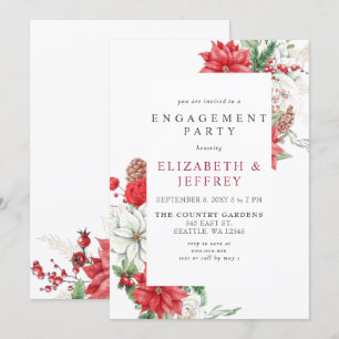 Poinsettias Holly Christmas Engagement Party Einladung