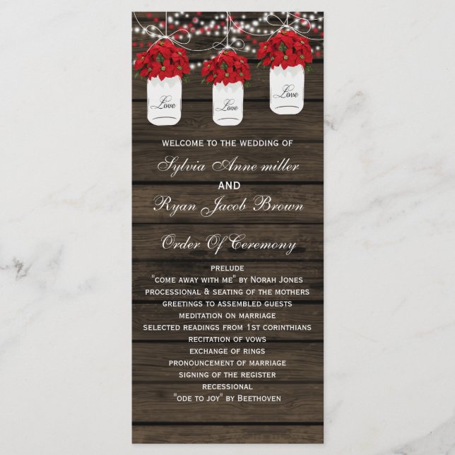 Poinsettias mason jar Brautprogramme Programm (Vorderseite)