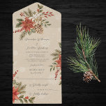 Poinsettias mit Holly auf Snowy Beige All In One Einladung<br><div class="desc">Erleben Sie die bezaubernde Schönheit eines Winterwunderlandes mit dieser exquisiten All-in-One-Hochzeitseinladung, die ein atemberaubendes Design von Rot- und Elfenbein-Poinsettien mit Set aus Heilig- und Kiefernbäumen vor schneebeigem Hintergrund bietet. Diese Einladung verkörpert den Zauber und die Romantik Ihres besonderen Tages. Die All-in-One Hochzeitseinladungen sind schön und praktisch, indem sie die Hochzeitseinladung...</div>