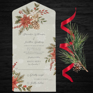 Poinsettias mit Holly auf Snowy Sage Green All In One Einladung