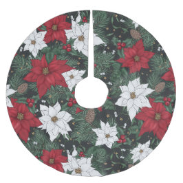 Poinsettias & Pine in Deep Holiday Hues Polyester Weihnachtsbaumdecke