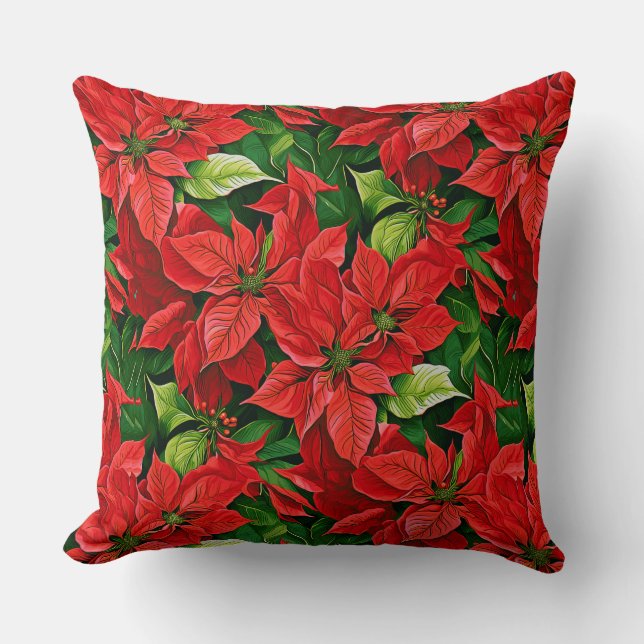 Poinsettias und Holly-Blätter Kissen (Vorderseite)