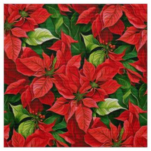 Poinsettias und Holly-Blätter Stoff