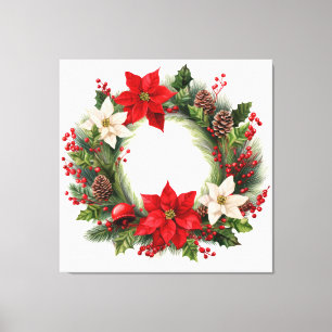 Poinsettias und Holly Christmas Kranz Leinwanddruck