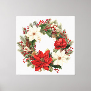 Poinsettias und Holly Christmas Kranz Leinwanddruck