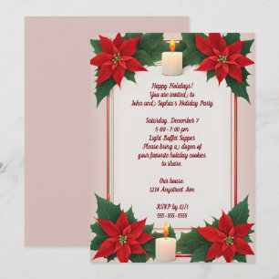 Poinsettias und Zwei Kerzen Weihnachtsfest Party Einladung