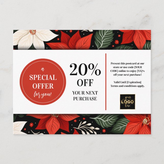Poinsettias Weihnachtskundenrabatt Postkarte (Vorderseite)