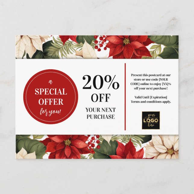 Poinsettias Weihnachtskundenrabatt Postkarte (Vorderseite)