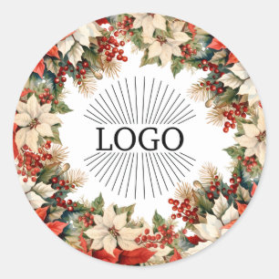 Poinsettias Weihnachtslogo Runder Aufkleber