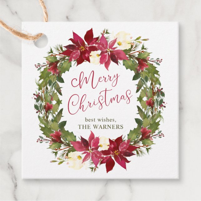Poinsettias Wreath Christmas Geschenkanhänger (Vorderseite)
