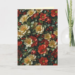 Poinsettie, retro Blumen in Rot und Grün Karte