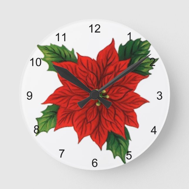 Poinsettie Runde Wanduhr (Vorderseite)