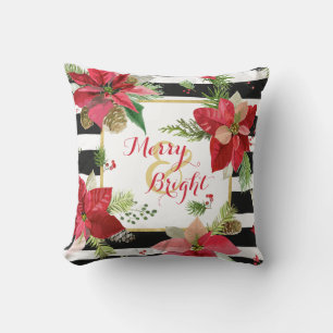 Poinsettien auf schwarz, weiße Streifen Kissen 4
