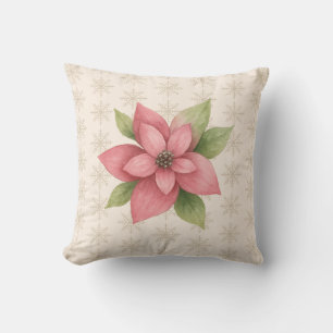 Poinsettien-Blumenillustration Schneeflockenmuster Kissen