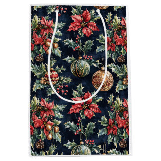 Poinsettien und Weihnachtsbaumschmuck doppelseitig Mittlere Geschenktüte