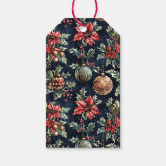 Poinsettien und Weihnachtsbaumschmuck Geschenkanhänger