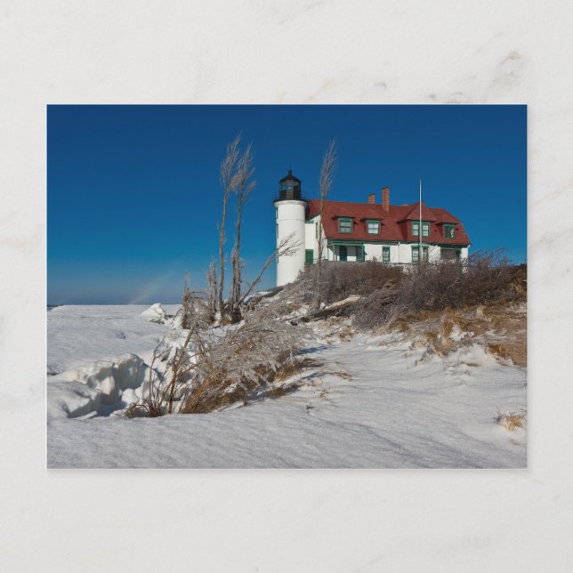 Point Betsie Lighthouse im Winter Postkarte (Vorderseite)
