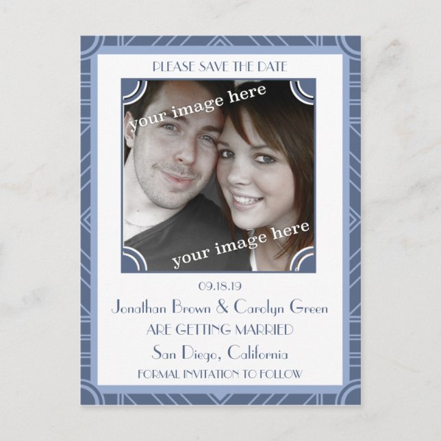 Point Block Lila Art Deco Save the Date Postkarte (Vorderseite)
