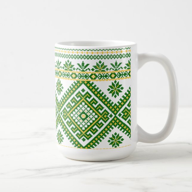 Point croisé ukrainien vert classique de tasse (Droite)