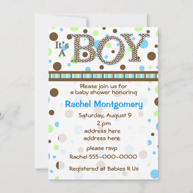 Point de polka son une invitation de baby shower (Devant)