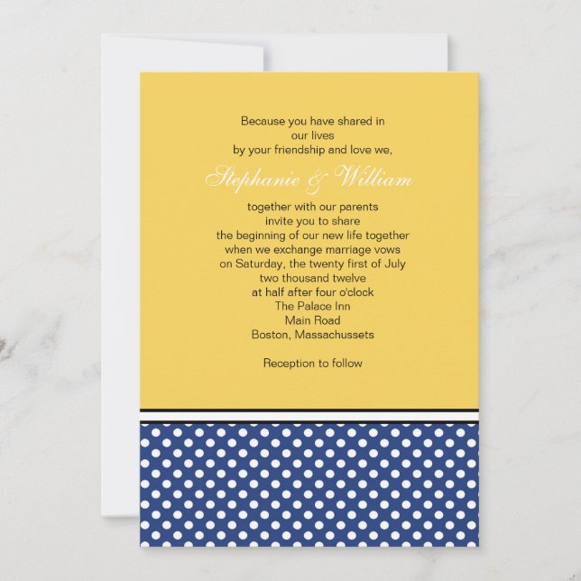 Pointe bleu Polka et Faire-part de mariage jaune (Devant)