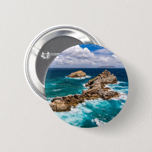 Pointe des Chateaux, Grande-Terre, Guadeloupe #2 Button (Vorne & Hinten)