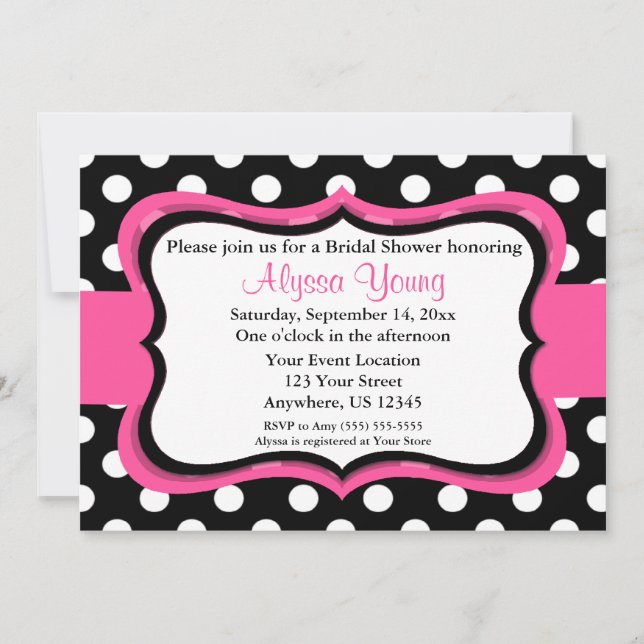 Pointe noire rose Polka ou Invitation Baby shower (Devant)