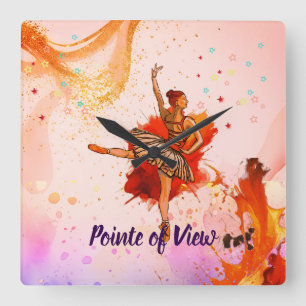 Pointe of View Elegante Ballerina-Kunst Quadratische Wanduhr