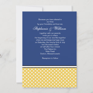 Pointe Polka jaune et Faire-part de mariage bleue
