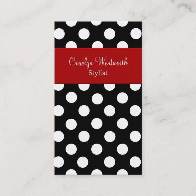 Pointe Polka noir blanc avec Carte de visite rouge (Devant)