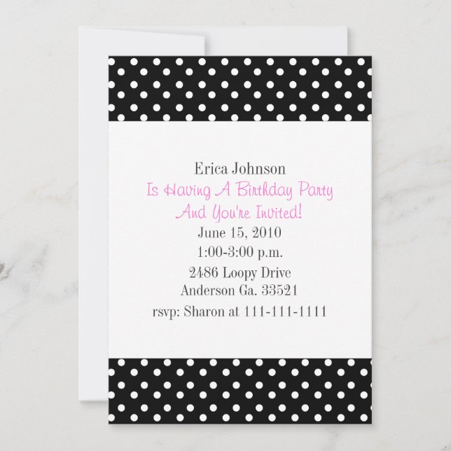 Pointe Polka noir et blanc Imprimer Invitation (Devant)