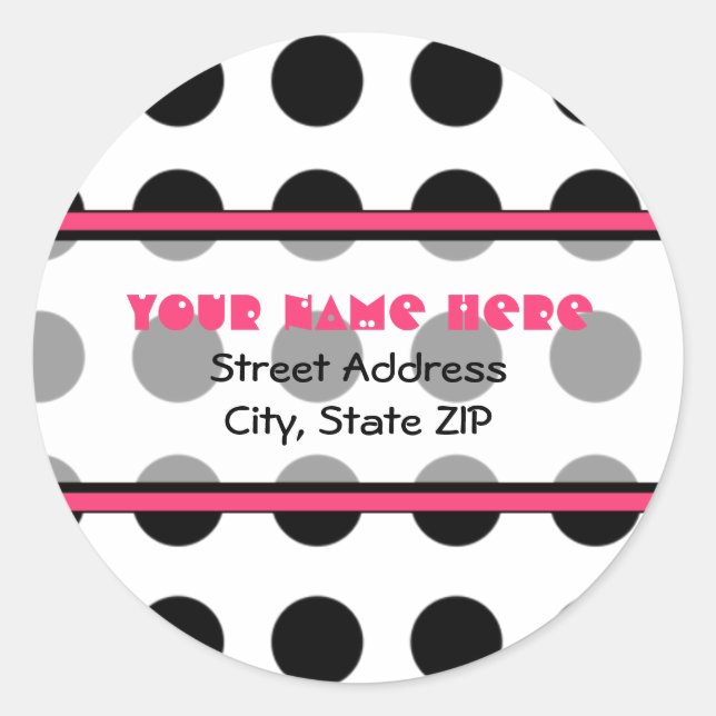 Pointe Polka noire avec Étiquettes de adresse rose (Devant)