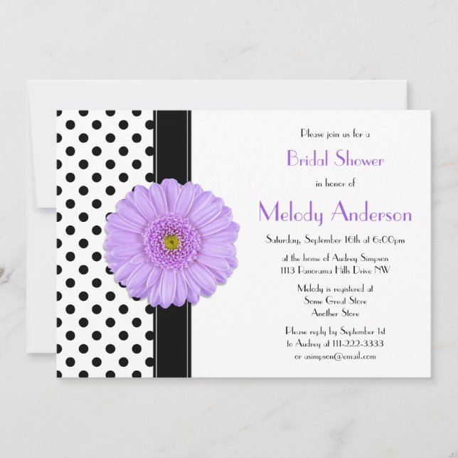 Pointe Polka Purple Daisy Invitation de la douche  (Devant)