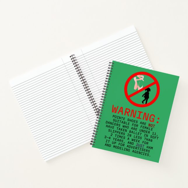 Pointe Shoes Warning Sea Green Personalisiert Notizbuch (Innenseite)