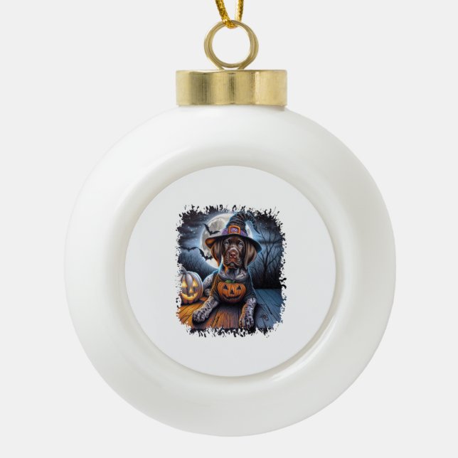 Pointer Dog Halloween Square Keramik Kugel-Ornament (Vorderseite)