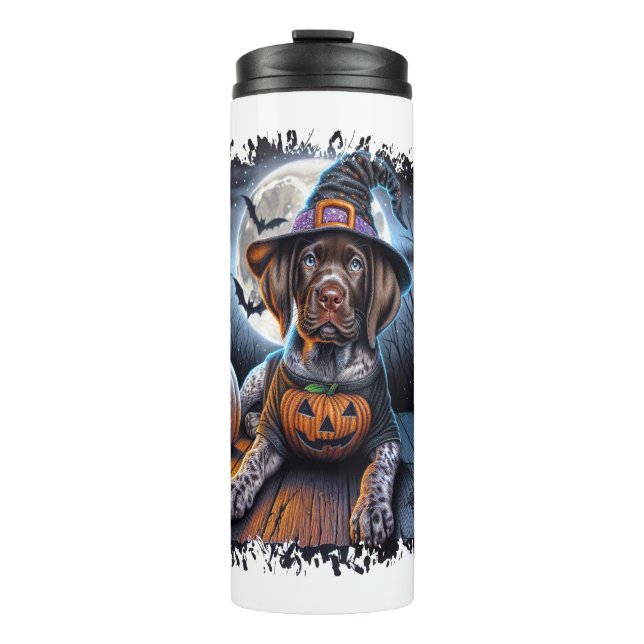 Pointer Dog Halloween Square Thermosbecher (Vorderseite)