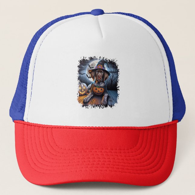 Pointer Dog Halloween Square Truckerkappe (Vorderseite)
