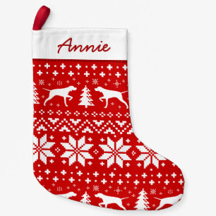 Pointer Hund Silhouetten Muster Rot und Weiß Nied Kleiner Weihnachtsstrumpf