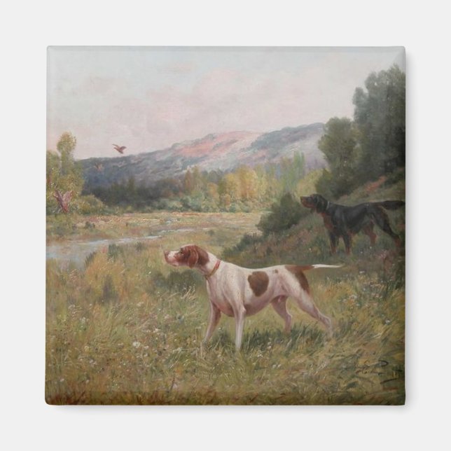 Pointer und Gordon Setter Quadratischer Magnet (Vorne)