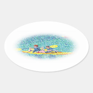 Pointillisme Kayak peinture de scène, autocollants