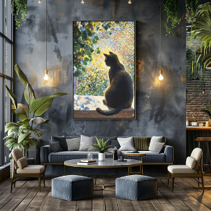 Pointillismus Katze auf Windows, Sonnenlicht Poster