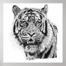 Pointillismus-Tigerkopf Schwarz-Weiß-Wildtierkunst