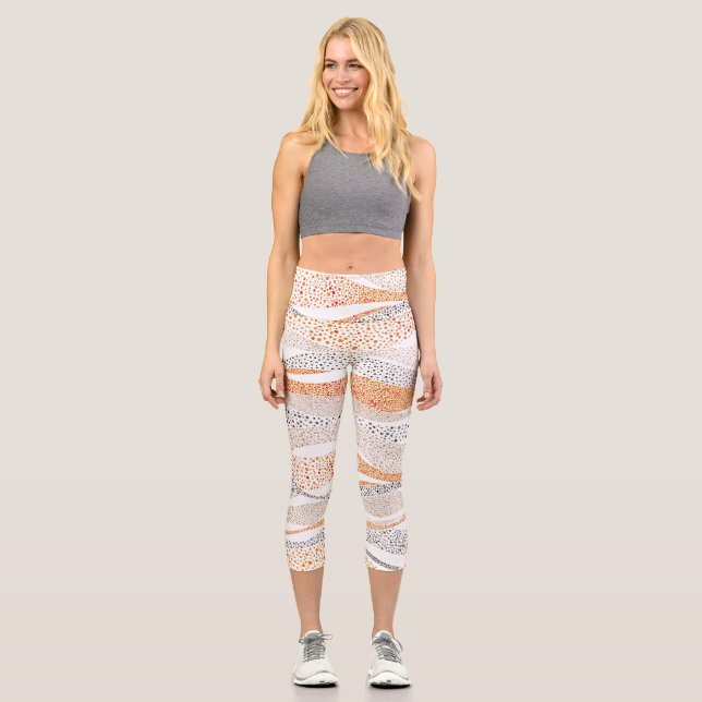 Pointillismus Wavy Polka: Niedlich Doodle Textile Capri Leggings (Vorderseite)