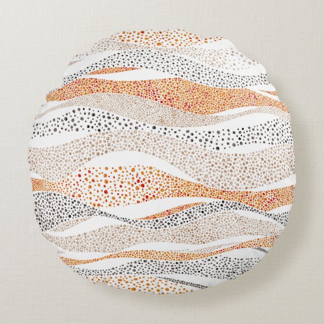 Pointillismus Wavy Polka: Niedlich Doodle Textile Rundes Kissen (Vorderseite)